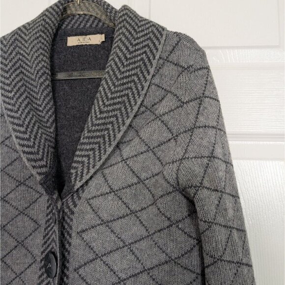 A Ida Cardigan Womens Size Large Gray Wool Blend Made in Italy 2 Button Sweater - Picture 2 of 11